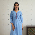 Blue - Pure Cotton A-Line Jacquard Kurta 06