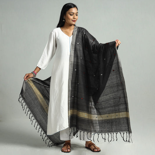 Godavari Jamdani Buti Handloom Handspun Cotton Dupatta with Tassels 10