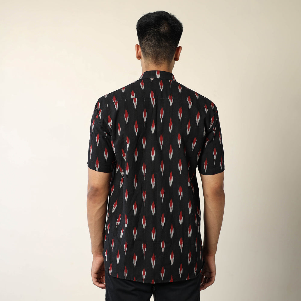 Black - Pochampally Ikat Weave Cotton Men Half Sleeve Shirt 08