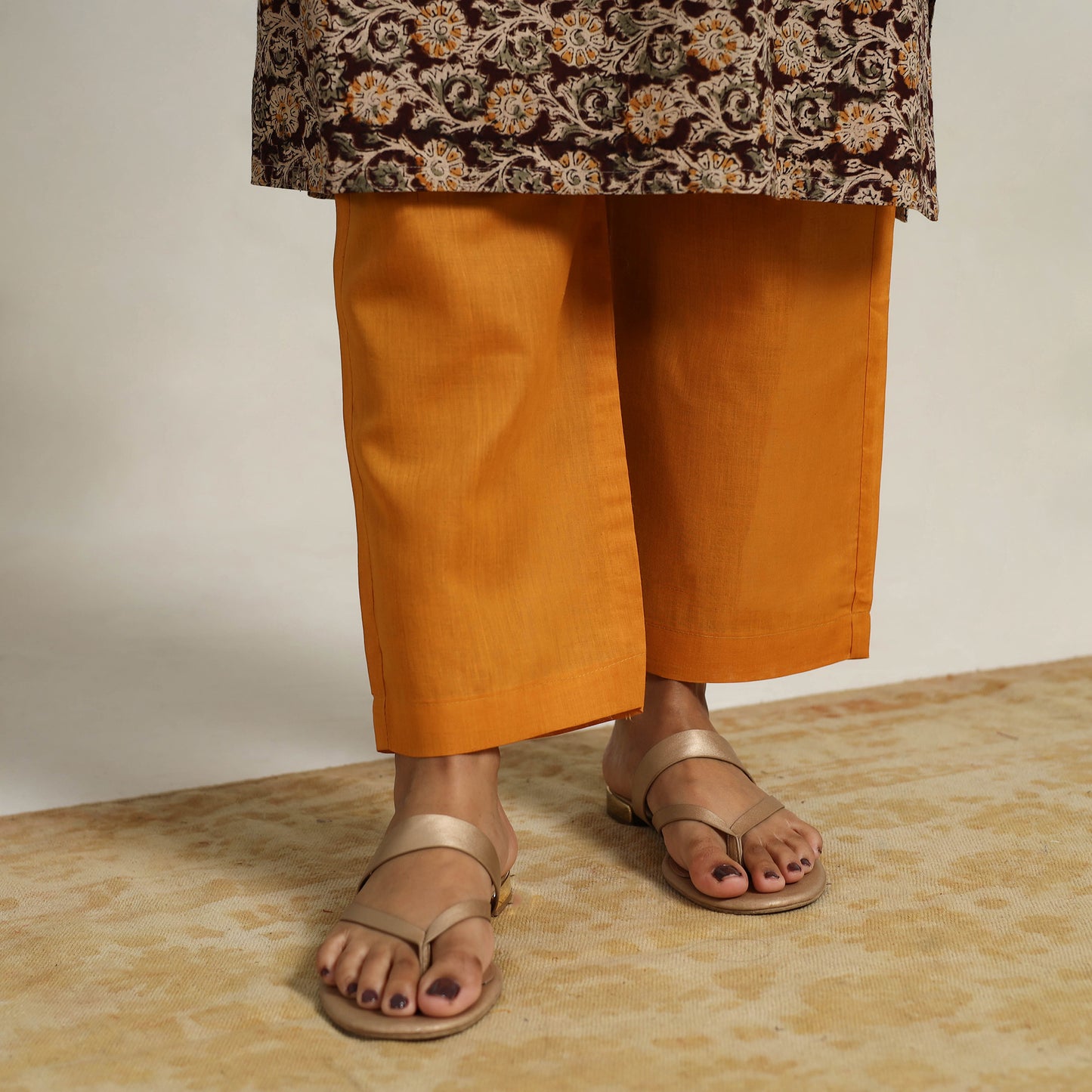 Brown - printed cotton kalamkari kurta set 10 - handcrafted