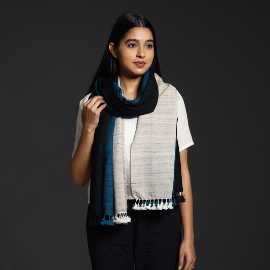 Multicolor - Kutch Handwoven Three Shaded Silk x Wool Stole with Tassels