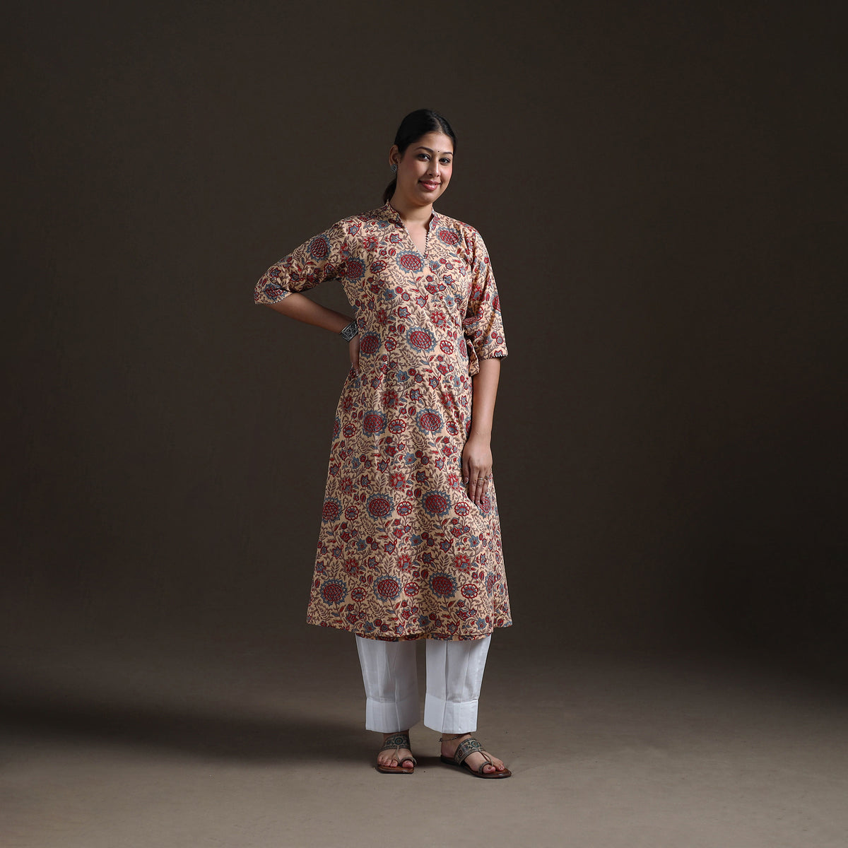 Gota Work Floral Sanganeri Block Print Cotton A-Line Angrakha Kurta for Women 18