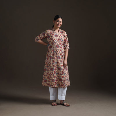 Gota Work Floral Sanganeri Block Print Cotton A-Line Angrakha Kurta for Women 18