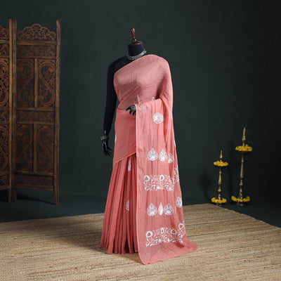 Lucknowi Chikankari Heavy Mukaish Work Pure Mul Chanderi Saree 02
