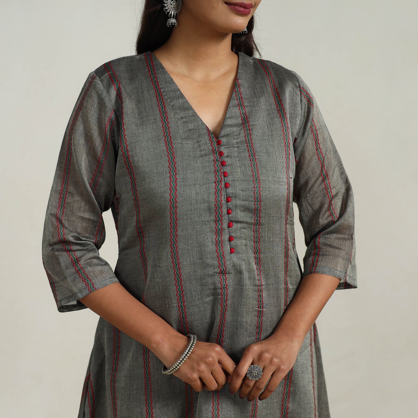 Grey - Mercerised Cotton A-Line Dharwad Kurta 11