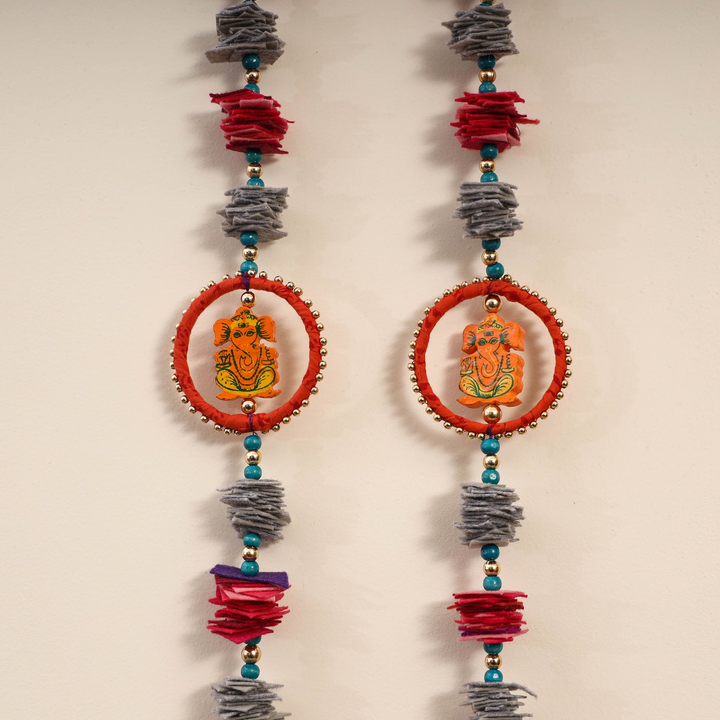 Chakra Ganesha - Handmade Felt & Beadwork Wall Hanging (set of 2)