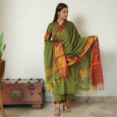 Green - Dharwad Cotton Kurta with Palazzo & Dupatta Set 14