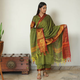 Green - Dharwad Cotton Kurta with Palazzo & Dupatta Set 14