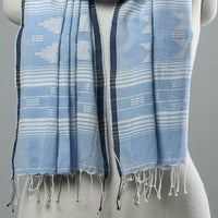 Blue - Burdwan Jamdani Cotton Handloom Stole with Tassels 06