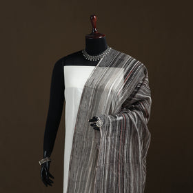 Grey - Gray - Ajrakh Vanaspati Hand Block Print Natural Dyed Kota Doria Cotton Dupatta 14