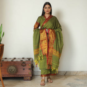 Green - Dharwad Cotton Kurta with Palazzo & Dupatta Set 14