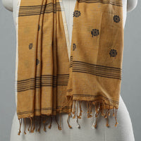 Brown - Burdwan Jamdani Cotton Handloom Stole with Tassels 05