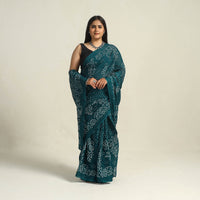 Green - Kutch Bandhani Tie-Dye Cotton Saree with Blouse Piece