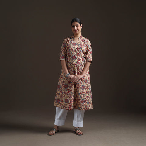 Gota Work Floral Sanganeri Block Print Cotton A-Line Angrakha Kurta for Women 18