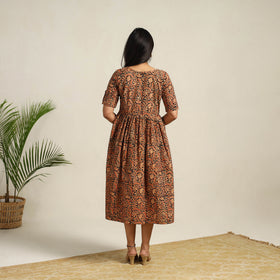 Orange - Pedana Block Print Cotton Flared Kalamkari Dress 07