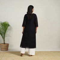 Black - Gota Work Mercerised Cotton Straight Dharwad Kurta 07