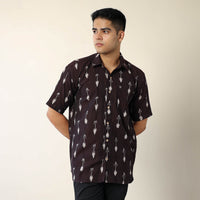 Brown - Pochampally Ikat Weave Cotton Men Half Sleeve Shirt 09