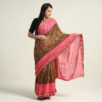 Pink - Kutch Bandhani Tie-Dye Cotton Saree with Blouse Piece