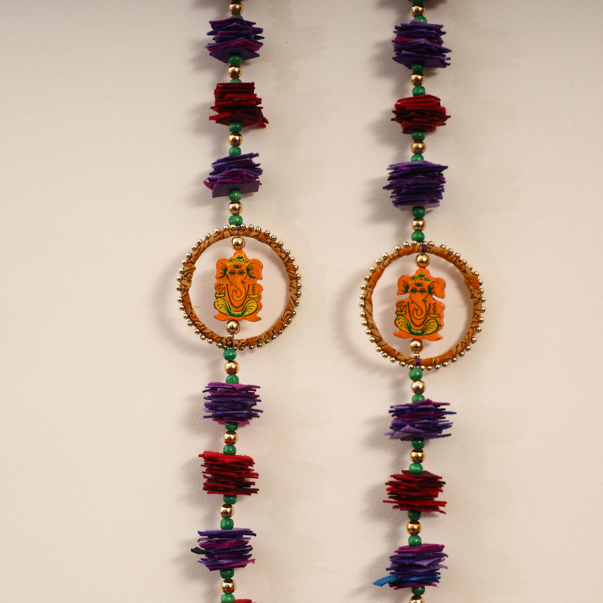 Chakra Ganesha - Handmade Felt & Beadwork Wall Hanging (set of 2)