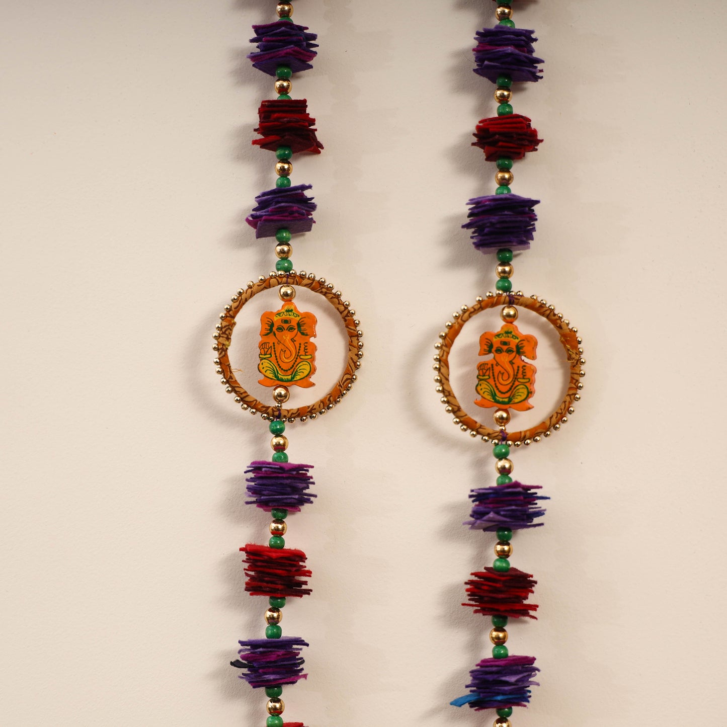 Chakra Ganesha - Handmade Felt & Beadwork Wall Hanging (set of 2)