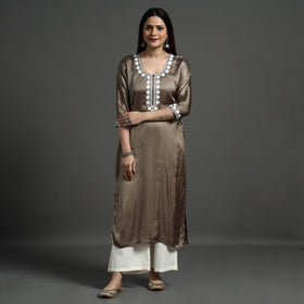 Buy Navy Blue Modal Silk Hand Embroidered Long Kurta l iTokri.com