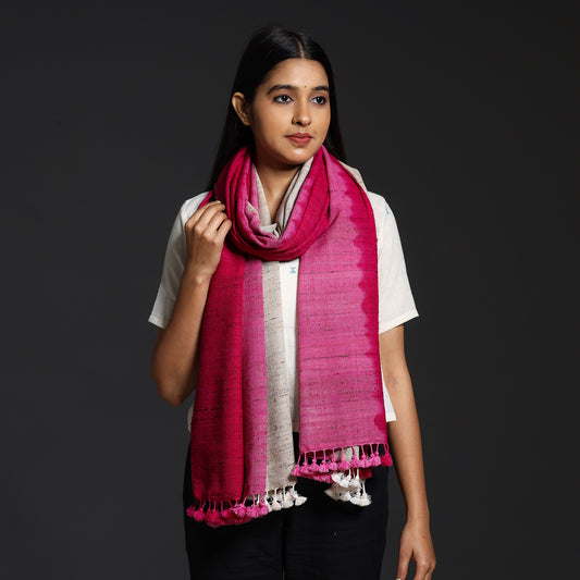 Pink - Kutch Handwoven Three Shaded Silk x Wool Stole with Tassels