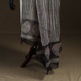 Grey - Gray - Ajrakh Vanaspati Hand Block Print Natural Dyed Kota Doria Cotton Dupatta 14