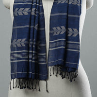 Blue - Burdwan Jamdani Cotton Handloom Stole with Tassels 03