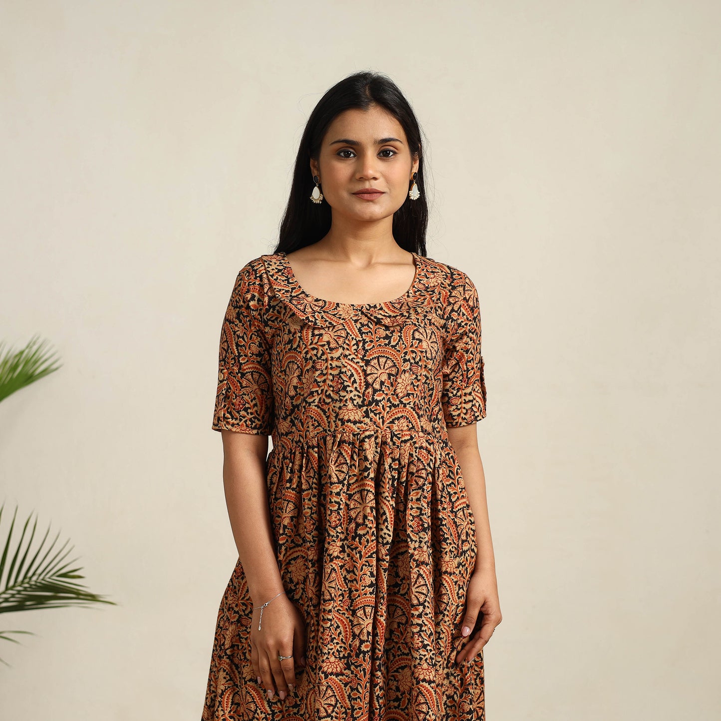 Pedana Block Print Cotton Flared Kalamkari Dress 07