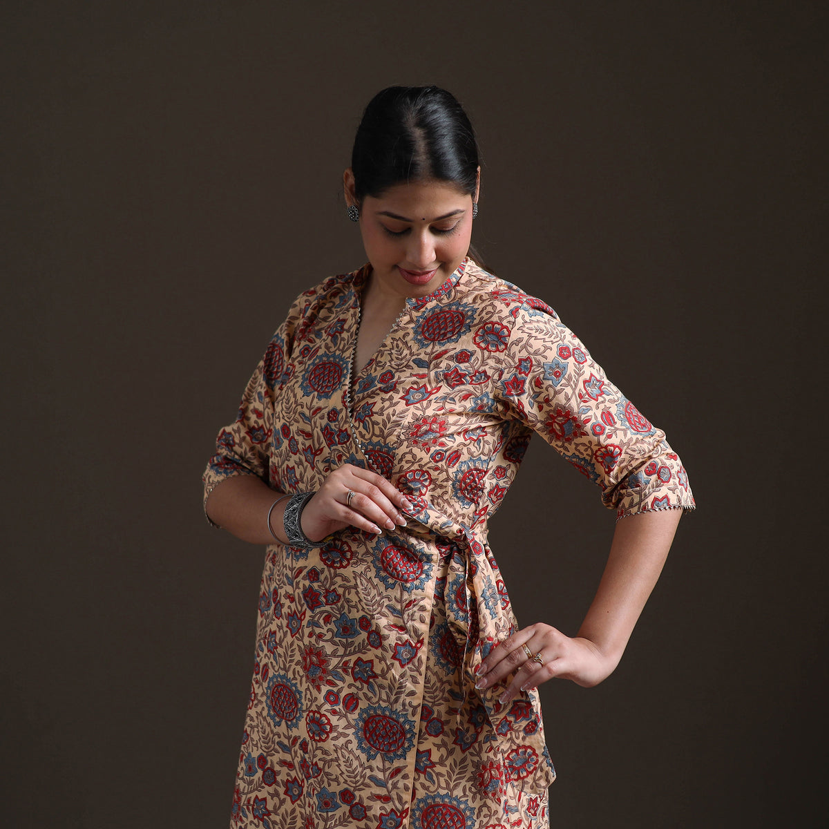 Gota Work Floral Sanganeri Block Print Cotton A-Line Angrakha Kurta for Women 18