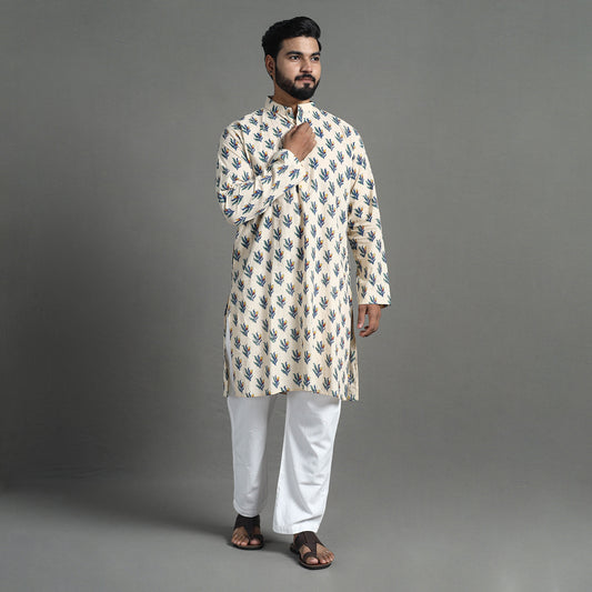 Block Print Cotton Sanganeri Kurta for Men (Long) 13