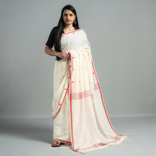 White - Phulia Jamdani Handloom Cotton Saree