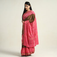 Pink - Kutch Bandhani Tie-Dye Cotton Saree with Blouse Piece