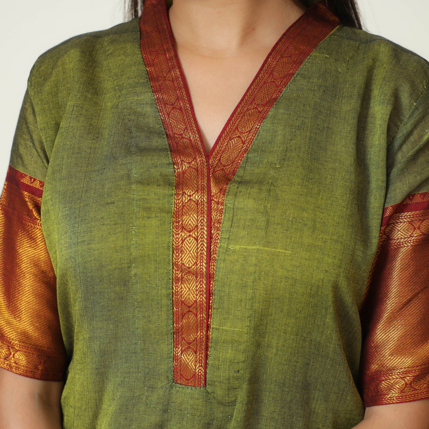 Green - Dharwad Cotton Kurta with Palazzo & Dupatta Set 14