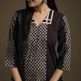 Hand Block Print Cotton Straight Long Ajrakh Kurta for Women 01