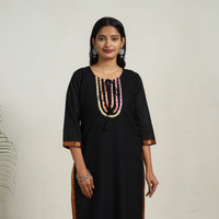 Black - Gota Work Mercerised Cotton Straight Dharwad Kurta 07