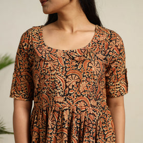 Orange - Pedana Block Print Cotton Flared Kalamkari Dress 07