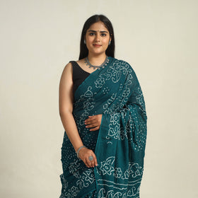 Green - Kutch Bandhani Tie-Dye Cotton Saree with Blouse Piece