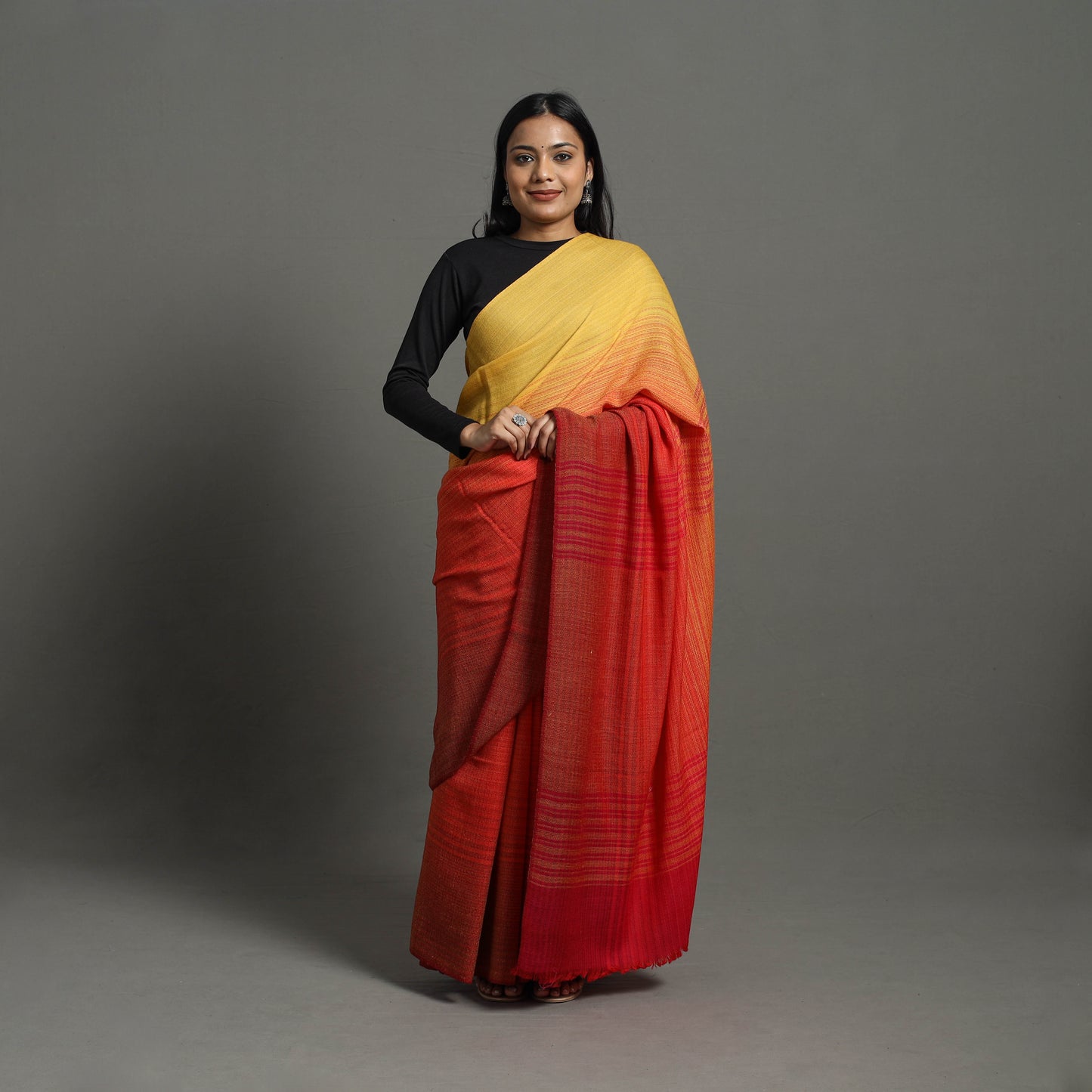 Multicolor - Kumaun Handwoven Pure Merino Woolen Saree 03