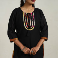 Black - Gota Work Mercerised Cotton Straight Dharwad Kurta 07