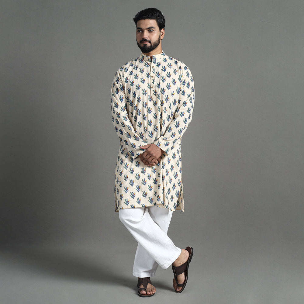 Block Print Cotton Sanganeri Kurta for Men (Long) 13