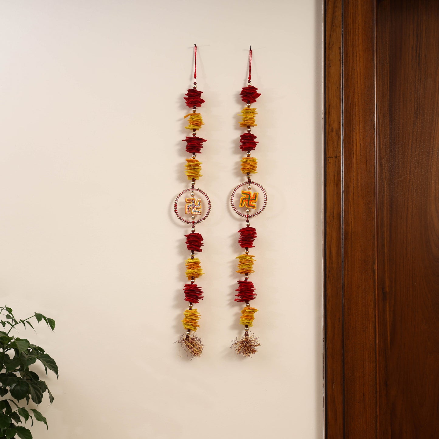 Chakra Swastik - Handmade Felt & Beadwork Wall Hanging (set of 2)