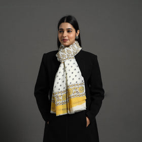 Yellow - pure wool sanganeri stole 25 - handcrafted