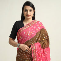 Pink - Kutch Bandhani Tie-Dye Cotton Saree with Blouse Piece