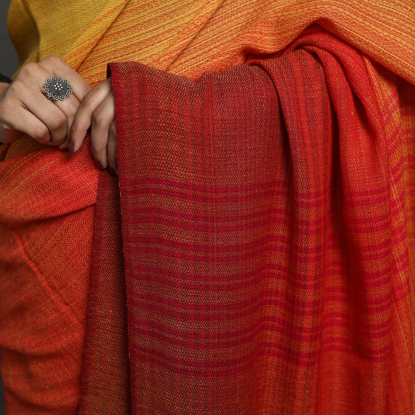 Multicolor - Kumaun Handwoven Pure Merino Woolen Saree 03