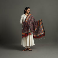 Multicolor - Block Printed Chanderi Silk Bagru Dupatta 26