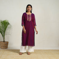 Purple - Gota Work Mercerised Cotton Straight Dharwad Kurta 06