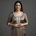 Buy Navy Blue Modal Silk Hand Embroidered Long Kurta l iTokri.com