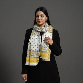 Yellow - pure wool sanganeri stole 25 - handcrafted