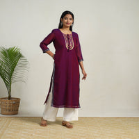 Purple - Gota Work Mercerised Cotton Straight Dharwad Kurta 06